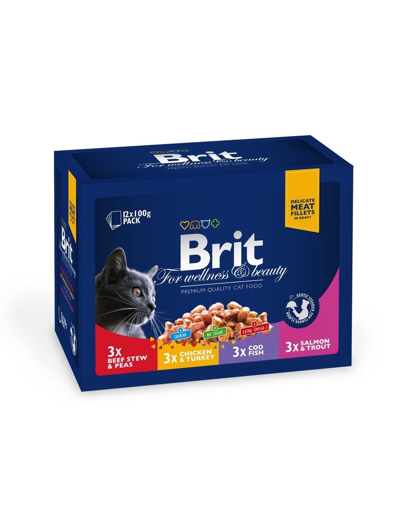 Brit Premium ar gaļu un zivīm, 12 x 100 g cena un informācija | Konservi kaķiem | 220.lv