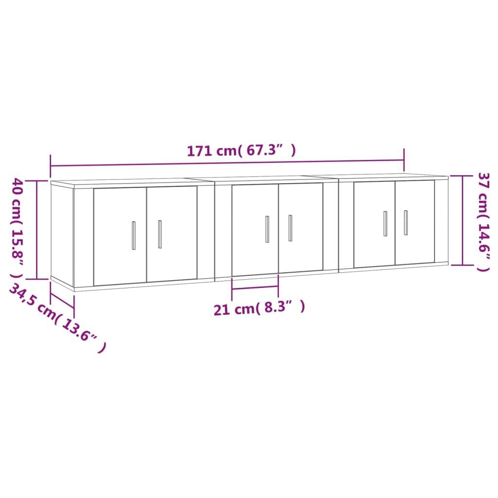 vidaXL sienas TV skapīši, 3 gab., melni, 57x34,5x40 cm cena un informācija | TV galdiņi | 220.lv