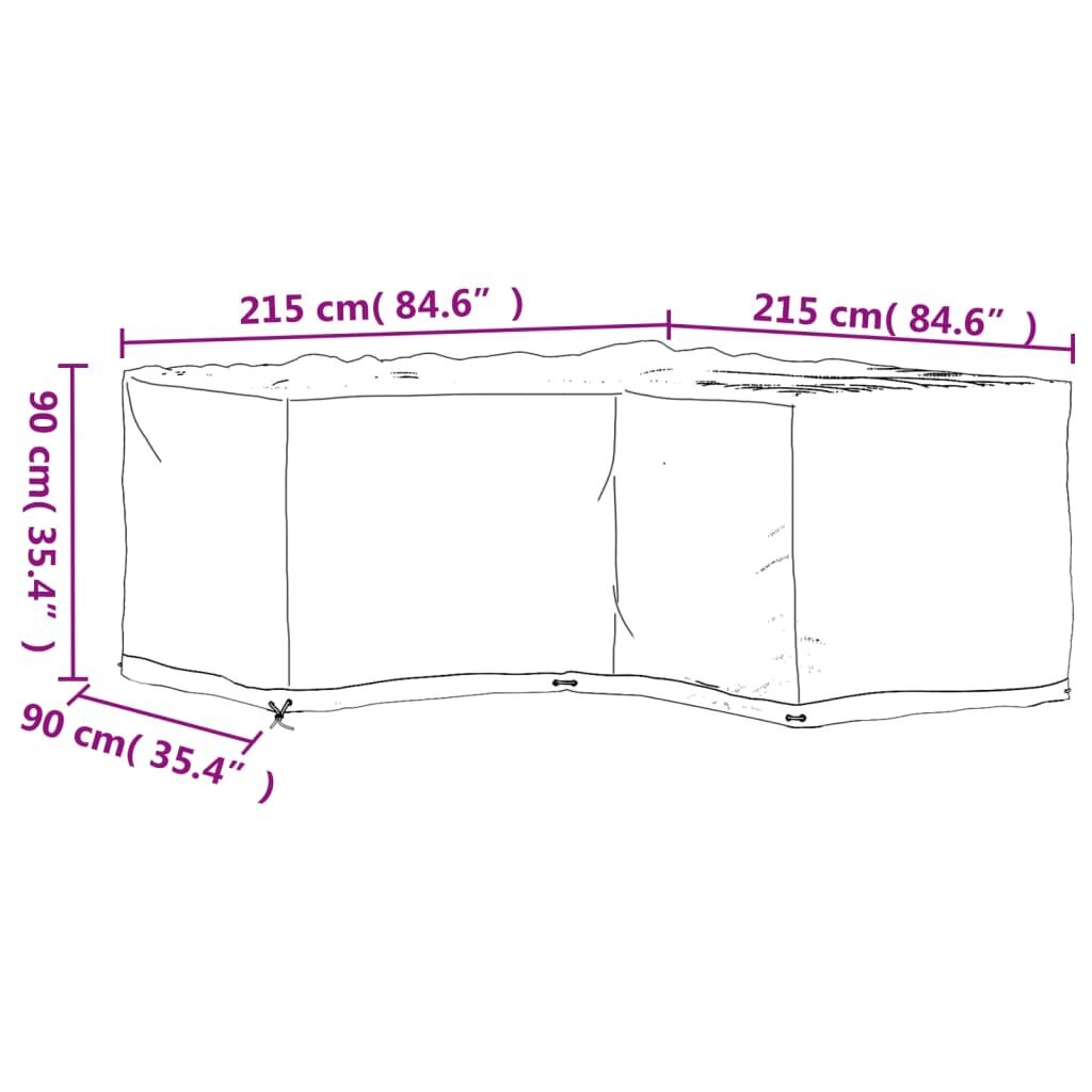 vidaXL dārza mēbeļu pārklājs, L-forma, 16 gredzeni, 215x215x90 cm cena un informācija | Krēslu paliktņi | 220.lv