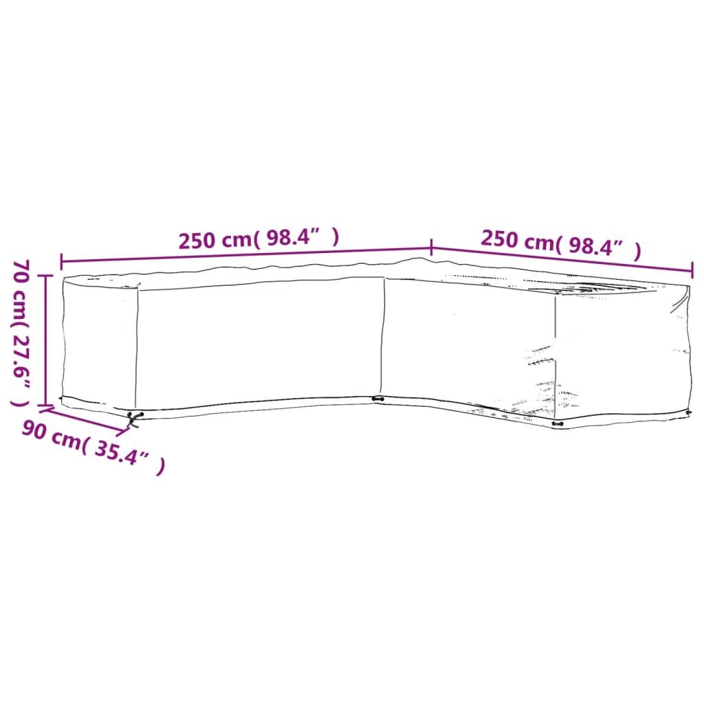 vidaXL dārza mēbeļu pārklājs, L-forma, 16 gredzeni, 250x250x70 cm cena un informācija | Krēslu paliktņi | 220.lv