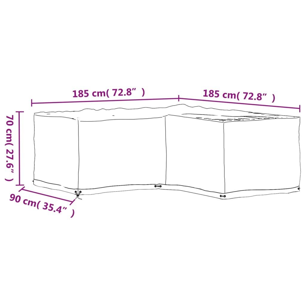 vidaXL dārza mēbeļu pārklājs, L-forma, 12 gredzeni, 185x185x70 cm cena un informācija | Krēslu paliktņi | 220.lv