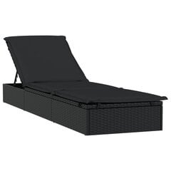 vidaXL sauļošanās gulta ar matraci, melna, 201x55x62cm, PE rotangpalma cena un informācija | Sauļošanās krēsli | 220.lv