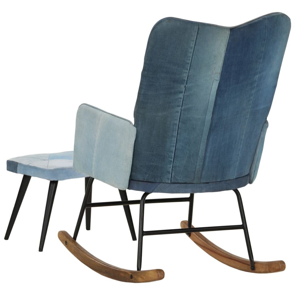 vidaXL šūpuļkrēsls ar kājsoliņu, zila džinsa tekstilmozaīkas audums cena un informācija | Atpūtas krēsli | 220.lv