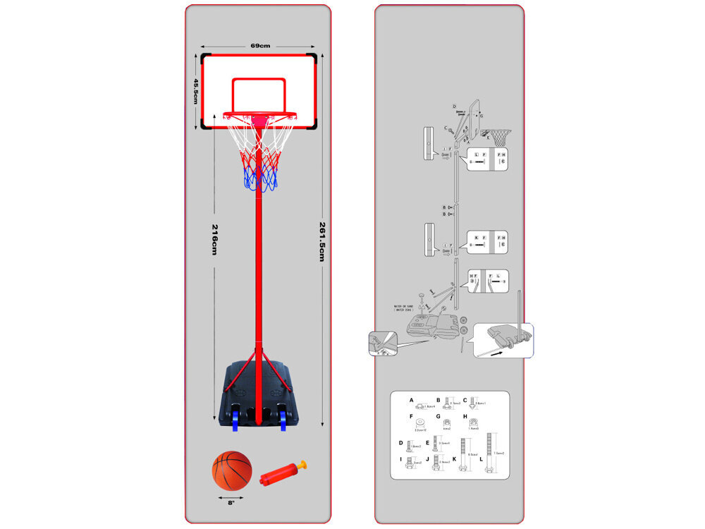 Basketbola dēlis ar bumbu, 261cm cena un informācija | Spēles brīvā dabā | 220.lv