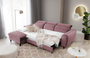 Stūra dīvāns NORE Foble Velvetmat 24, kreisās puses, rozā cena un informācija | Stūra dīvāni | 220.lv
