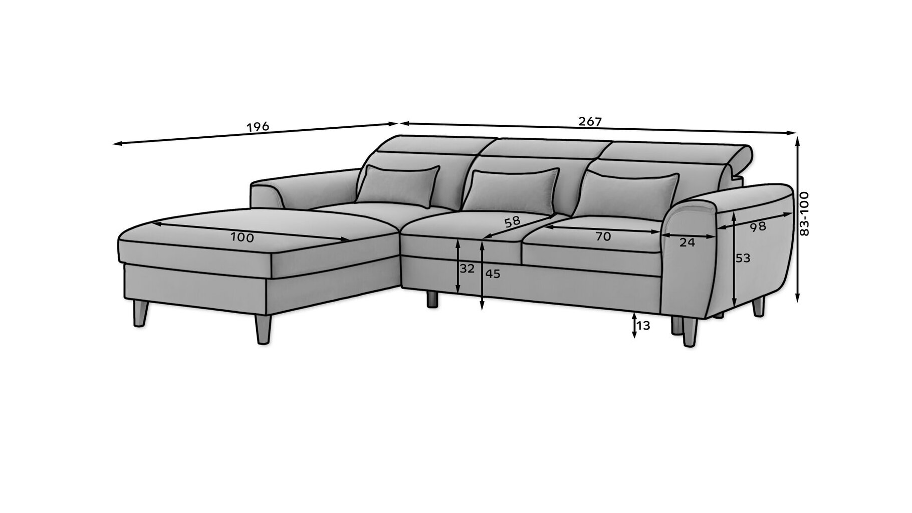 Stūra dīvāns NORE Foble Loco 45, kreisās puses, dzeltens cena un informācija | Stūra dīvāni | 220.lv