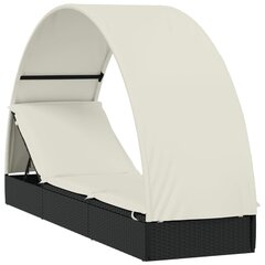 vidaXL sauļošanās gulta, apaļš jumts, 211x57x140 cm, melns PE pinums cena un informācija | Sauļošanās krēsli | 220.lv