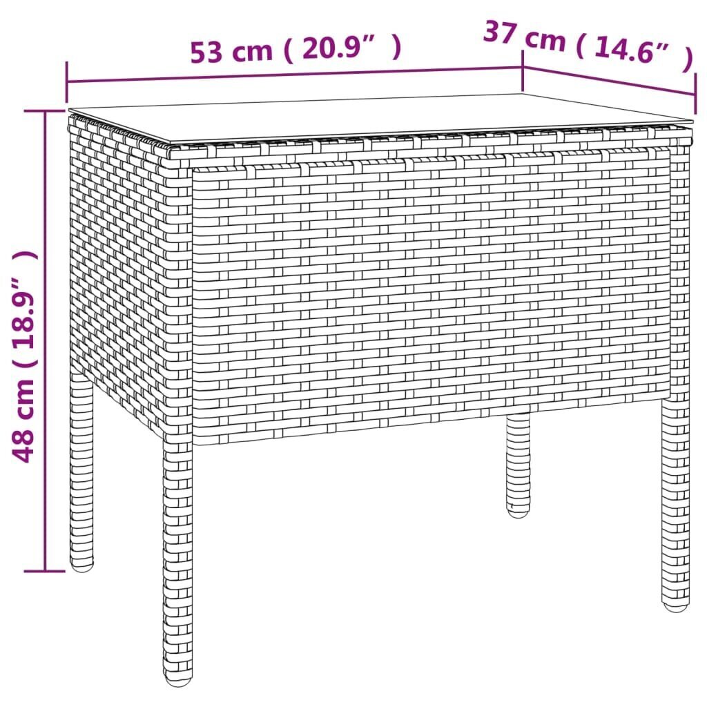 vidaXL galdiņš, 53x37x48 cm, polieilēna rotangpalma, stikls, melns cena un informācija | Žurnālgaldiņi | 220.lv