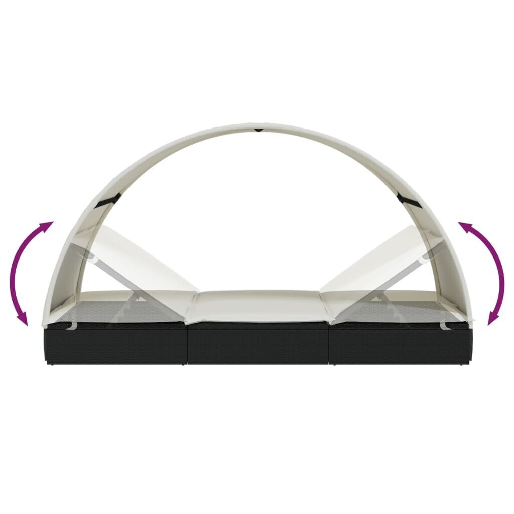 vidaXL sauļošanās gulta ar jumtu, 211x112x140 cm, PE rotangpalma cena un informācija | Sauļošanās krēsli | 220.lv
