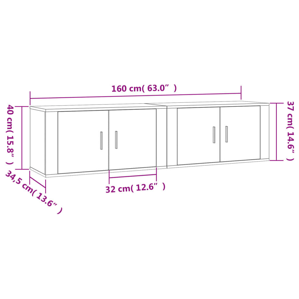 vidaXL sienas TV skapīši, 2 gab., Sonomas ozolkoka, 80x34,5x40 cm cena un informācija | TV galdiņi | 220.lv