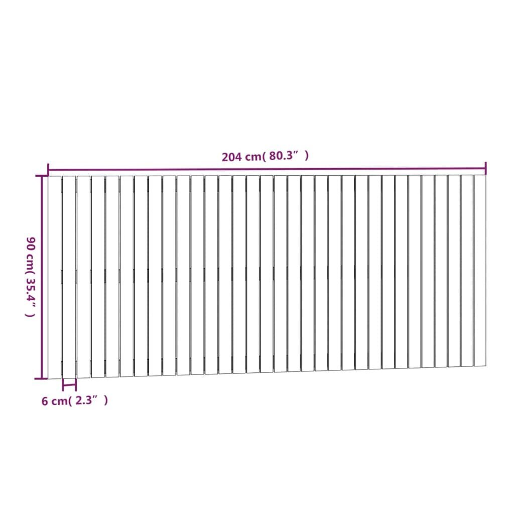 vidaXL sienas galvgalis, medus brūns, 204x3x90 cm, priedes masīvkoks cena un informācija | Gultas | 220.lv