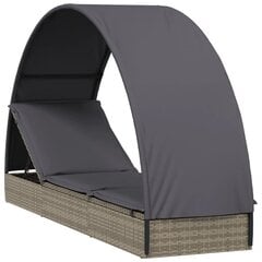 vidaXL sauļošanās gulta ar jumtu, 211x57x140 cm, PE rotangpalma cena un informācija | Sauļošanās krēsli | 220.lv