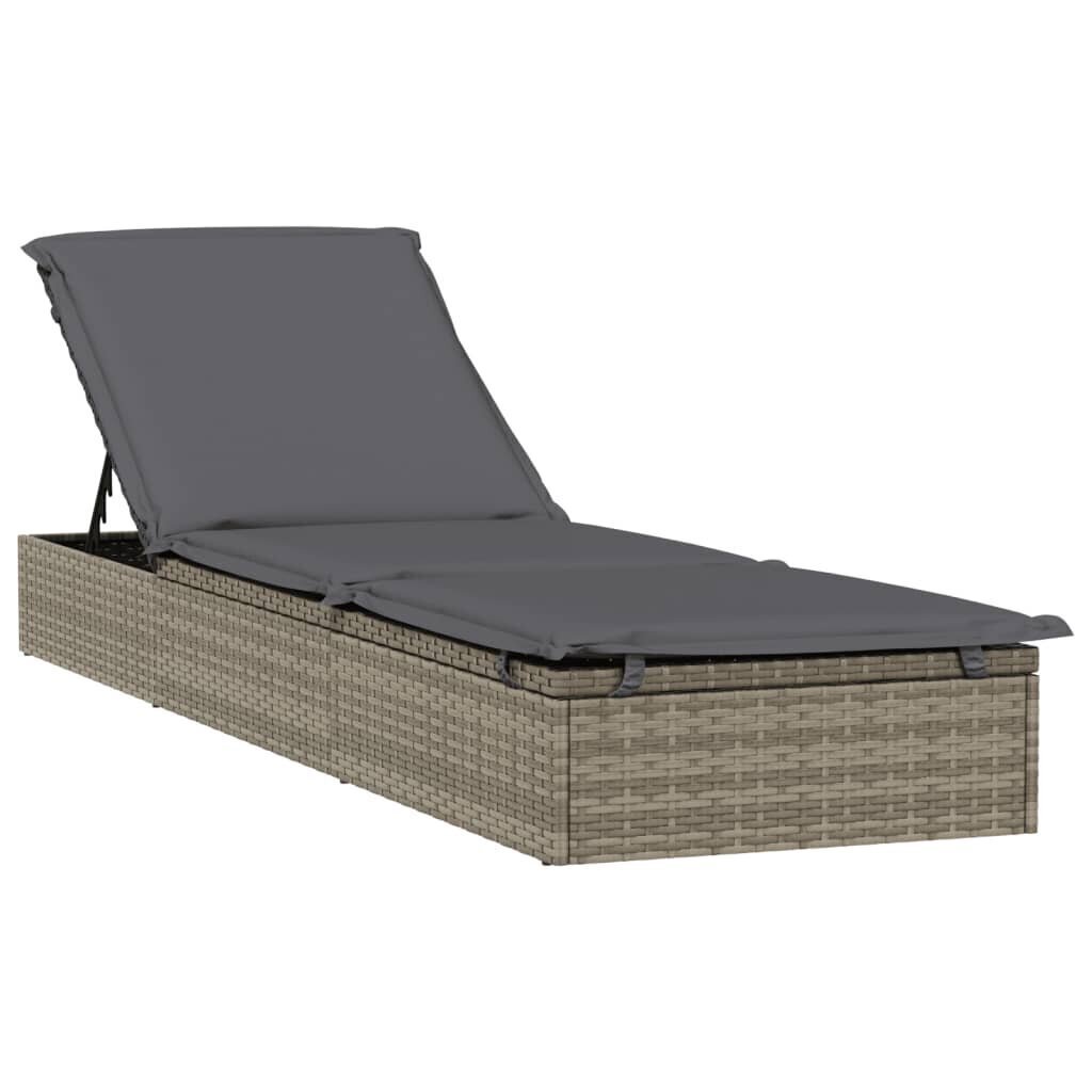 vidaXL sauļošanās gulta ar jumtu, 211x57x140 cm, PE rotangpalma cena un informācija | Sauļošanās krēsli | 220.lv