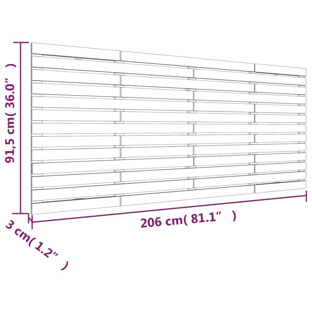 vidaXL sienas galvgalis, brūns, 206x3x91,5 cm, priedes masīvkoks цена и информация | Gultas | 220.lv