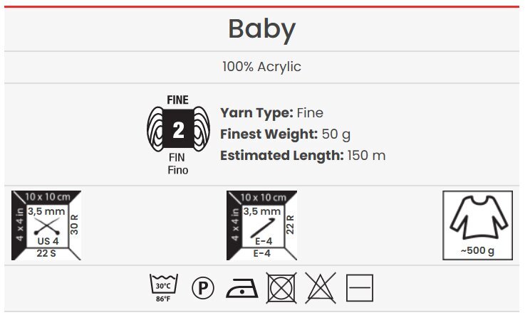 Adīšanas dzija YarnArt Baby 50 g, krāsa 156 cena un informācija | Adīšana | 220.lv