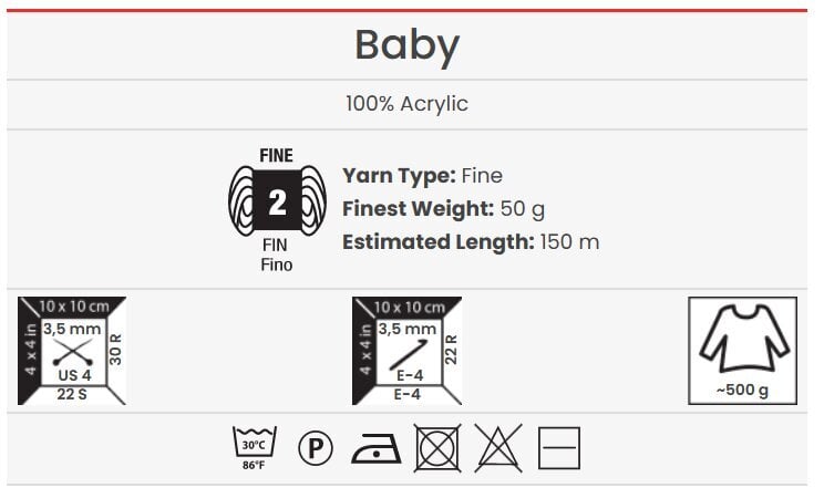 Adīšanas dzija YarnArt Baby 50 g, krāsa 174 cena un informācija | Adīšana | 220.lv