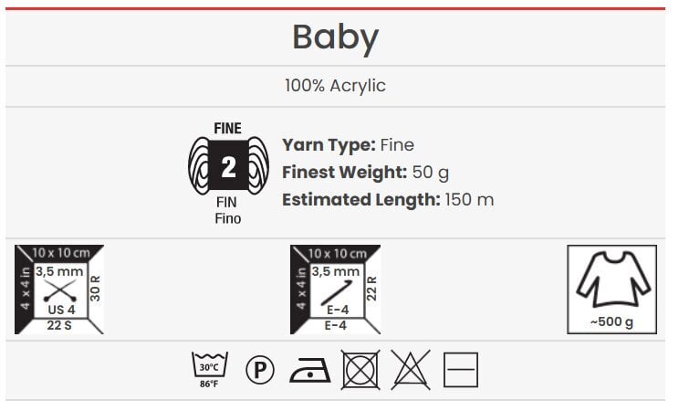 Adīšanas dzija YarnArt Baby 50 g, krāsa 215 cena un informācija | Adīšana | 220.lv