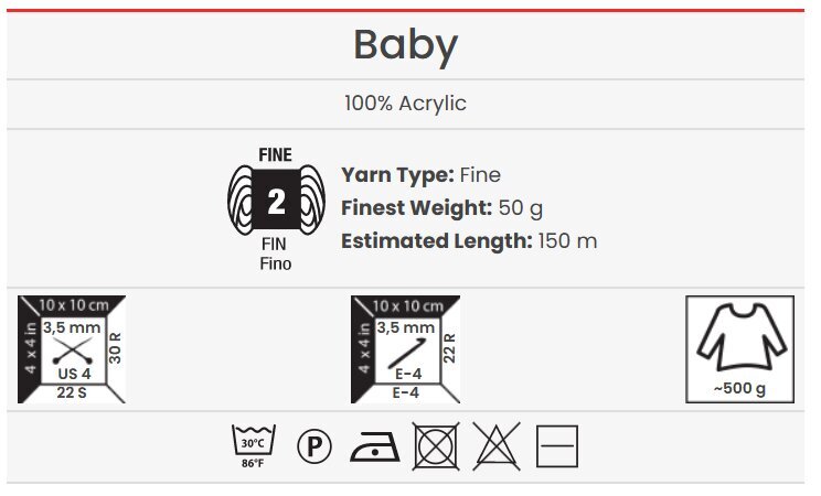 Adīšanas dzija YarnArt Baby 50 g, krāsa 217 cena un informācija | Adīšana | 220.lv