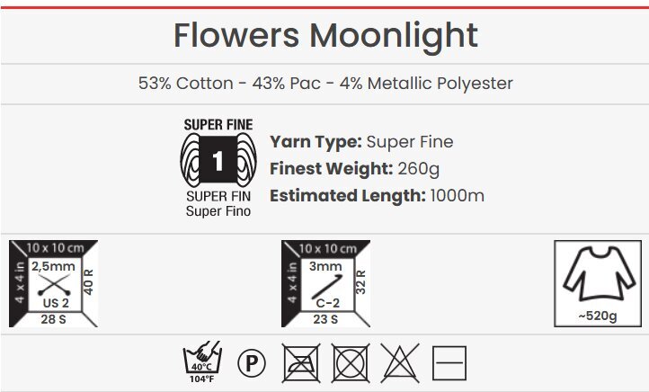 Adīšanas dzija YarnArt Flowers Moonlight 260g, krāsa 3269 cena un informācija | Adīšana | 220.lv