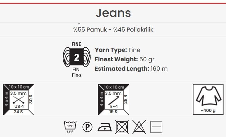 Adīšanas dzija YarnArt Jeans 50g, krāsa 1 цена и информация | Adīšana | 220.lv