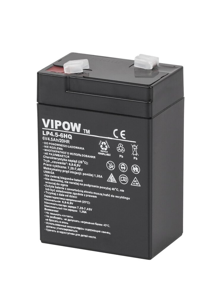VIPOW 6V 4,5Ah HQ gēla akumulators cena un informācija | Akumulatori | 220.lv