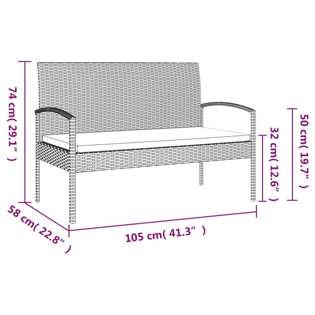 vidaXL dārza sols ar matraci, 105 cm, pelēks, PE rotangpalma цена и информация | Dārza soli | 220.lv