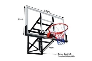 Basketbola dēlis ar grozu Bilaro Montana Class 136x80cm, 8mm rūdīts stikls цена и информация | Баскетбольные щиты | 220.lv