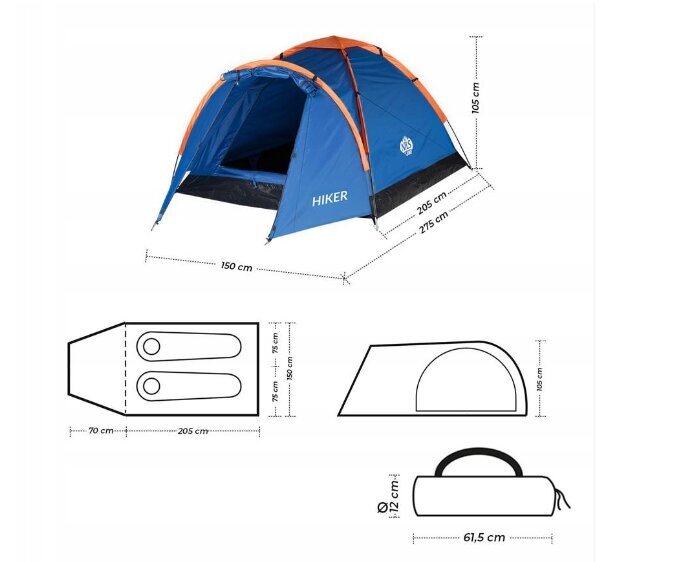 NILS 2 personu ūdensnecaurlaidīga kempinga telts цена и информация | Teltis | 220.lv