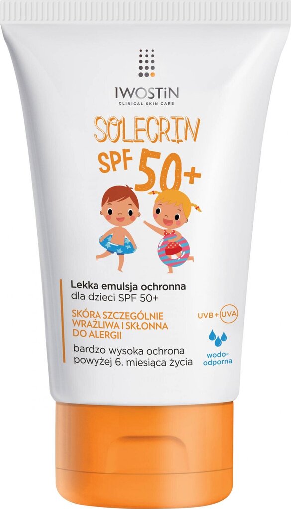 Aizsargājoša sauļošanas emulsija bērniem Iwostin Solecrin SPF50, 100 ml cena un informācija | Sauļošanās krēmi | 220.lv