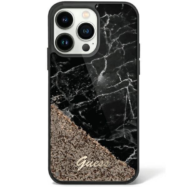 Guess GUHCP14LLCSGSGK iPhone 14 Pro 6.1" czarny|black hardcase Liquid Glitter Marble cena un informācija | Telefonu vāciņi, maciņi | 220.lv