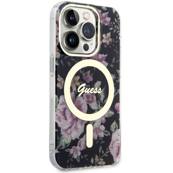 Guess GUHMP14LHCFWSK iPhone 14 Pro 6.1" czarny|black hardcase Flower MagSafe cena un informācija | Telefonu vāciņi, maciņi | 220.lv