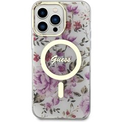 Guess GUHMP14LHCFWST iPhone 14 Pro 6.1" transparent hardcase Flower MagSafe cena un informācija | Telefonu vāciņi, maciņi | 220.lv