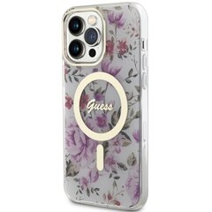 Чехол Guess GUHMP14LHCFWST для iPhone 14 Pro 6.1" transparent hardcase Flower MagSafe цена и информация | Чехлы для телефонов | 220.lv