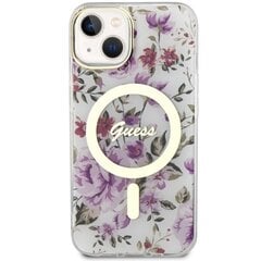 Guess GUHMP14MHCFWST iPhone 14 Plus 6.7" transparent hardcase Flower MagSafe cena un informācija | Telefonu vāciņi, maciņi | 220.lv