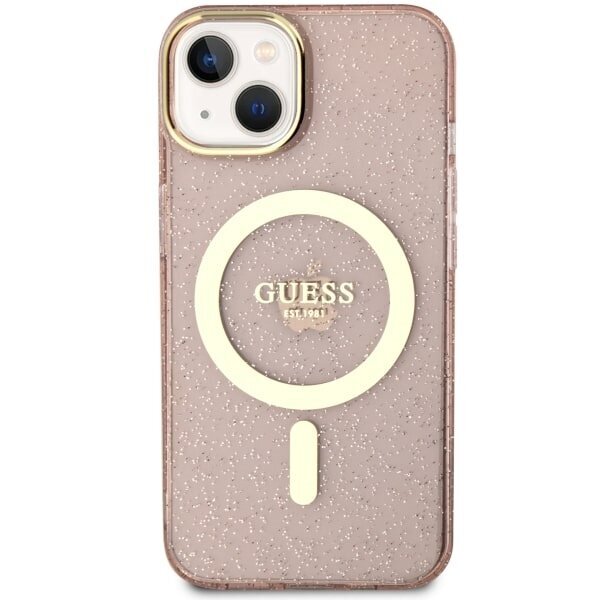 Guess GUHMP14MHCMCGP iPhone 14 Plus 6.7" różowy|pink hardcase Glitter Gold MagSafe cena un informācija | Telefonu vāciņi, maciņi | 220.lv