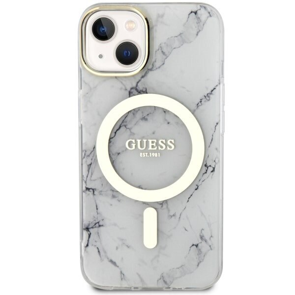 Guess GUHMP14MPCUMAH iPhone 14 Plus 6.7" biały|white hardcase Marble MagSafe cena un informācija | Telefonu vāciņi, maciņi | 220.lv