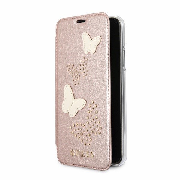 Guess Studs un Sparkle flip maciņš priekš Apple iPhone X, rozā/zelts cena un informācija | Telefonu vāciņi, maciņi | 220.lv