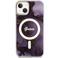 Guess GUHMP14SHTMRSU iPhone 14 6.1" purpurowy|purple hardcase Golden Marble MagSafe cena un informācija | Telefonu vāciņi, maciņi | 220.lv