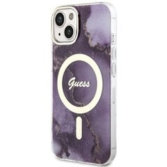 Guess GUHMP14SHTMRSU iPhone 14 6.1" purpurowy|purple hardcase Golden Marble MagSafe cena un informācija | Telefonu vāciņi, maciņi | 220.lv