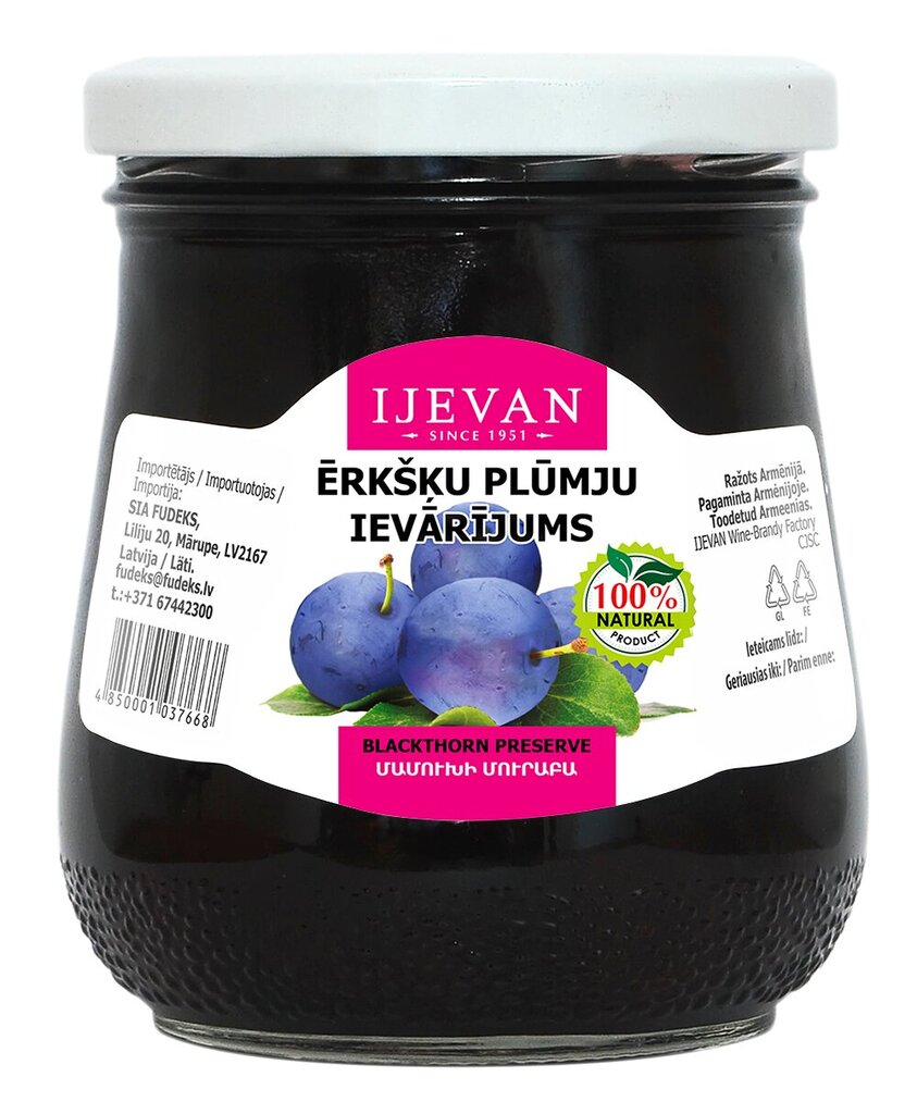 Ērkšķu plūmju ievārījums IJEVAN 600g cena un informācija | Konservēti produkti | 220.lv