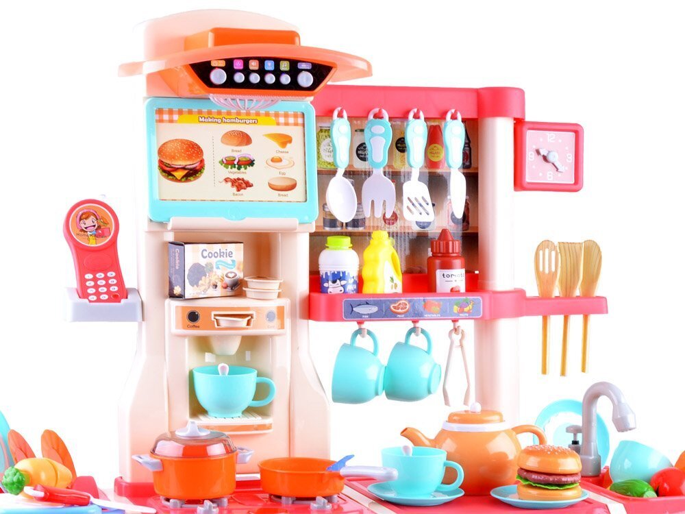 Liela bērnu virtuve ar ledusskapi un cepeškrāsni - efekti un piederumi 65 gab. cena un informācija | Rotaļlietas meitenēm | 220.lv