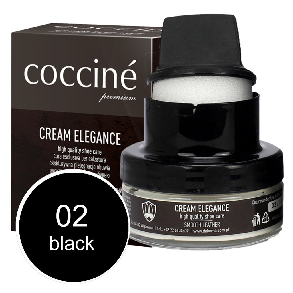 Apavu smēre ar sūkli (melns) - Coccine Cream Elegance, 50 ml цена и информация | Līdzekļi apģērbu un apavu kopšanai | 220.lv