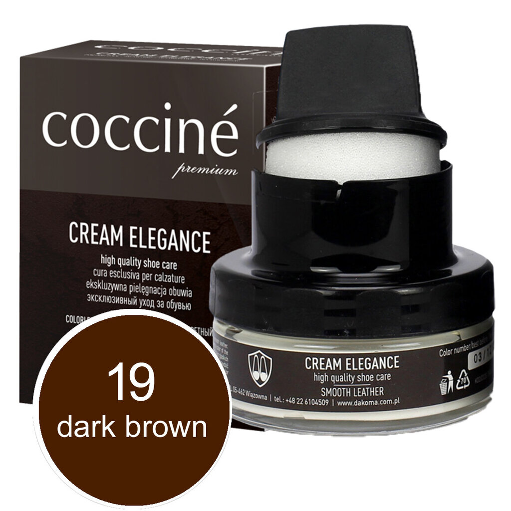 Apavu smēre ar sūkli (tumši brūns) - Coccine Cream Elegance, 50 ml cena un informācija | Līdzekļi apģērbu un apavu kopšanai | 220.lv