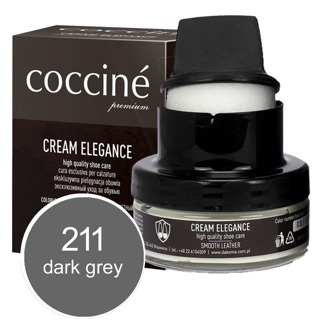 Apavu smēre ar sūkli (tumši pelēks) - Coccine Cream Elegance, 50 ml cena un informācija | Līdzekļi apģērbu un apavu kopšanai | 220.lv