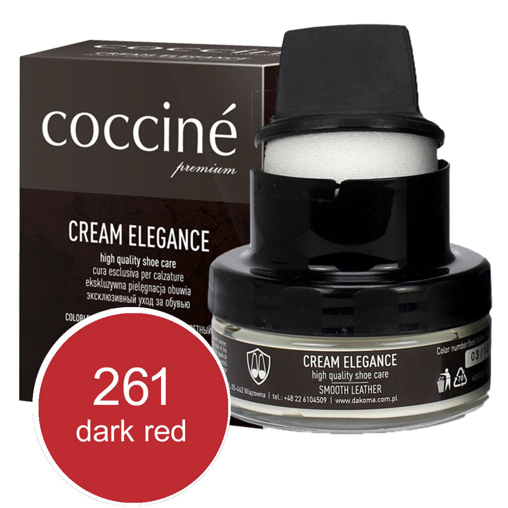 Apavu smēre ar sūkli (Tumši sarkans) - Coccine Cream Elegance, 50 ml cena un informācija | Līdzekļi apģērbu un apavu kopšanai | 220.lv