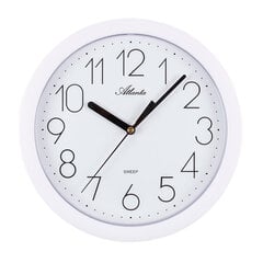 Sienas pulkstenis Atlanta, "sweep", diametrs 25 cm, balts cena un informācija | Pulksteņi | 220.lv