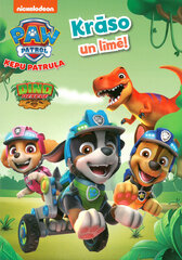 Paw patrol. Dino Rescue. Krāso un līmē! цена и информация | Книжки - раскраски | 220.lv