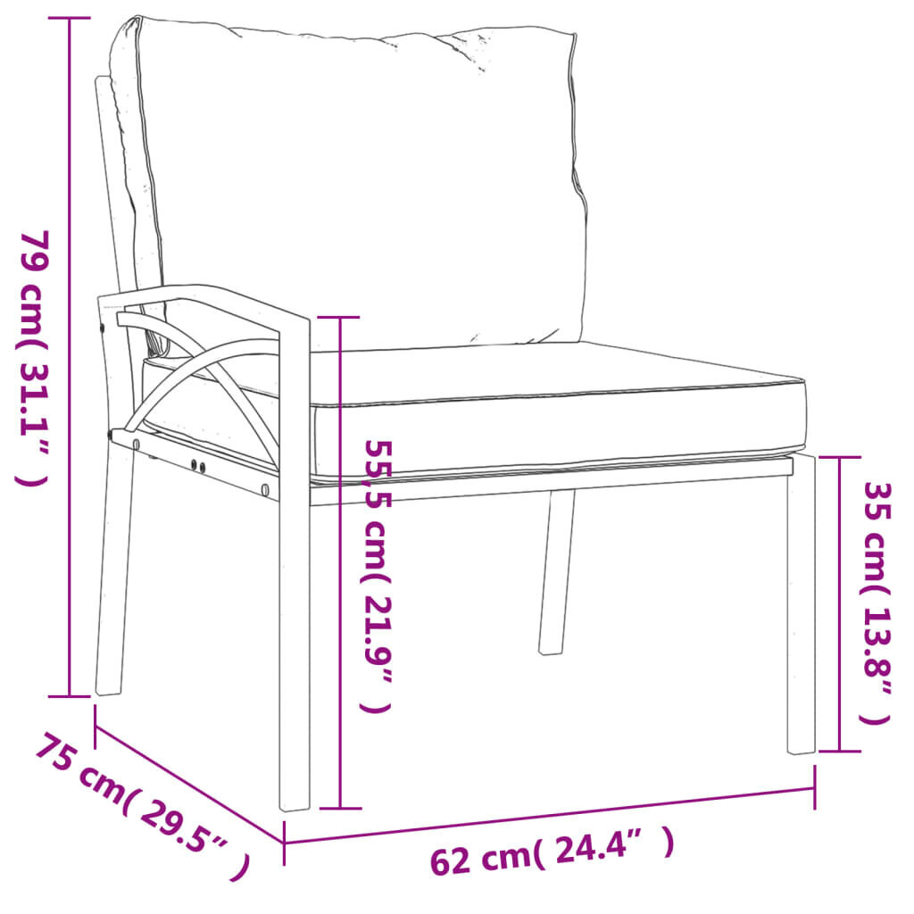 vidaXL dārza krēsli ar pelēkiem matračiem, 2 gb., 62x75x79 cm, tērauds цена и информация | Dārza krēsli | 220.lv