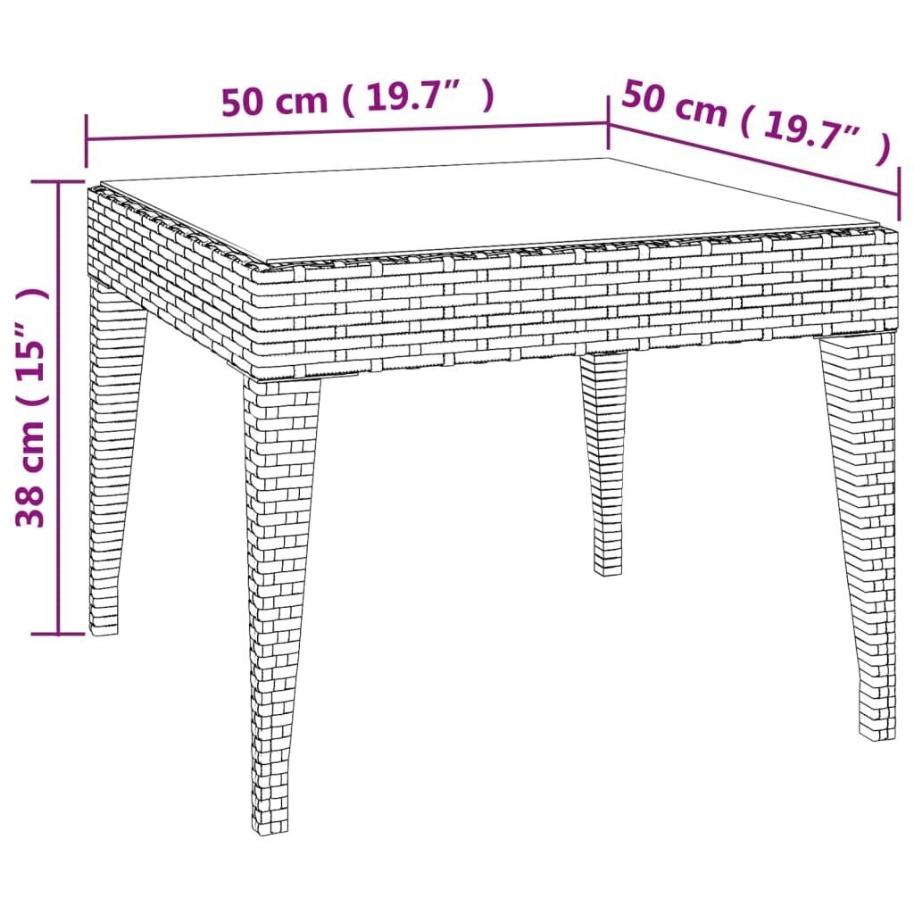 vidaXL galdiņš, 50x50x38 cm, polieilēna rotangpalma, stikls, brūns cena un informācija | Žurnālgaldiņi | 220.lv