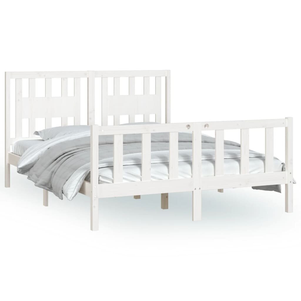 vidaXL gultas rāmis ar galvgali, balts, priedes masīvkoks, 120x200 cm cena un informācija | Gultas | 220.lv